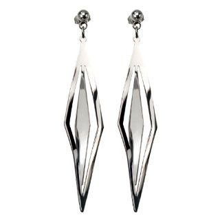 Inox Womens Stainless Steel Diamond Shape Twist Dangle Stud Earrings SSE5877 Jewelry