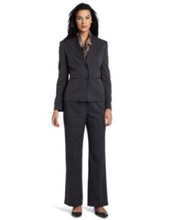 Evan Picone Women's Herringbone Stripe Peak Collar Pant Suit, Charcoal, 6