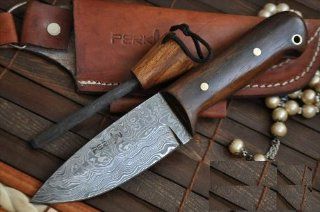 Handcrafted Damascus Hunting Knife   Beautiful Bushcraft Knife With File Work in Spine   Amazing Value  Sports & Outdoors