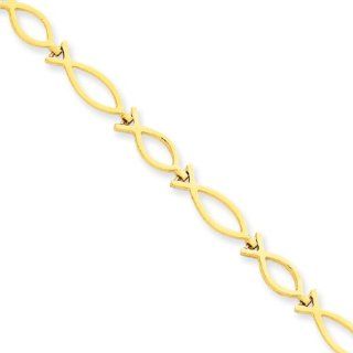 14K Yellow Gold Religious Ichthus (Fish) Bracelet   7 Inch Jewelry