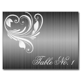 Black and White Pinstripe Heart Table Number Post Card