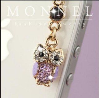 ip486 Cute Purple OWL Dust Proof Phone Plug Cover Charm For iPhone Smart Phone Cell Phones & Accessories
