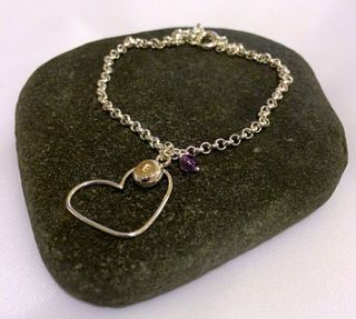 silver heart, initial and birthstone bracelet by tanya garfield jewellery