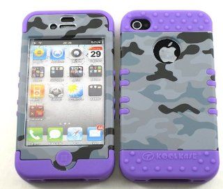 3 IN 1 HYBRID SILICONE COVER FOR APPLE IPHONE 4 4S HARD CASE SOFT LIGHT PURPLE RUBBER SKIN CAMO LP TE487 KOOL KASE ROCKER CELL PHONE ACCESSORY EXCLUSIVE BY MANDMWIRELESS Cell Phones & Accessories