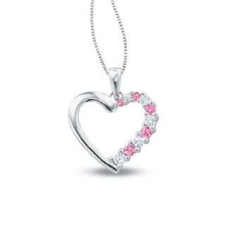 Lab Created Pink and White Sapphire Journey Heart Pendant in 10K White