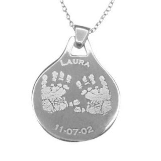 Baby Handprints Disc Pendant in Sterling Silver (1 Name and Date