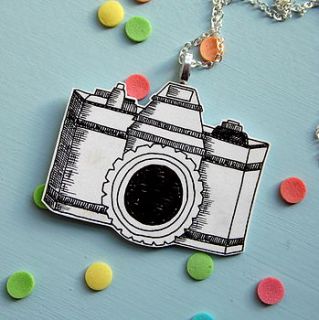 vintage camera illustrated necklace by raspberry finch