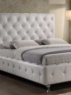 Stella Crystal Tufted White Queen Bed by Design Studios