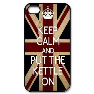 PC Beauty Keep Calm And Put The Kettle On Black Print Hard Shell Cover Case for iPhone 4/4S Cell Phones & Accessories