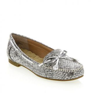 Joan Boyce "Gloria" Snake Print Moccasin with Jeweled Bow