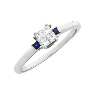 CT. T.W. Princess Cut Quad Diamond and Sapphire Promise Ring in