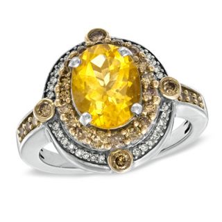 Oval Citrine and 3/4 CT. T.W. Enhanced Champagne and White Diamond