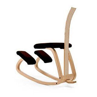 Varier Variable Balans, The Original Kneeling Chair with Back, Black Fabric, Natural Wood   Task Chairs