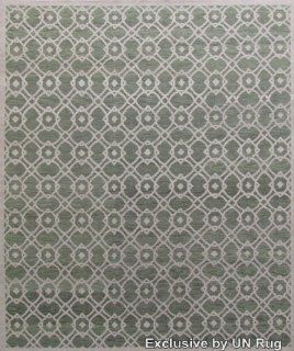 UN Rug   Green Geometric Hand Knotted 5' X 8' Tibetan Wool Rug H1939   Actual 5' 2" X 8' 0"   Hand Knotted Rugs