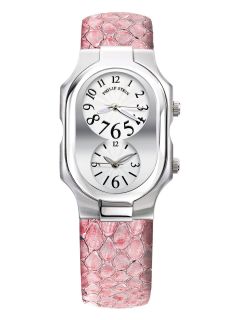 Womens Large Stainless Steel & Light Pink Leather Watch by Philip Stein