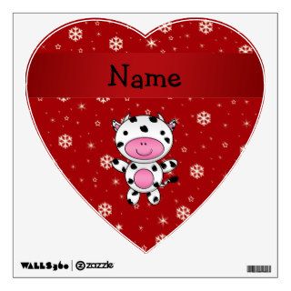 Personalized name cow red snowflakes wall decals