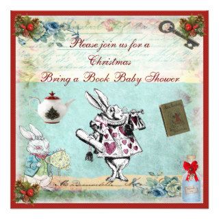 Bring a Book Alice in Wonderland Xmas Baby Shower Custom Announcements