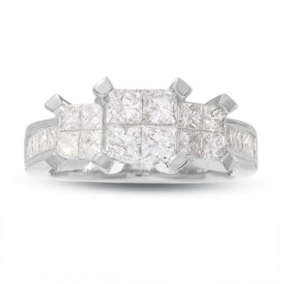 CTW. Quad Princess Cut Diamond Three Stone Ring in 14K White Gold