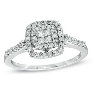 CT. T.W. Princess Cut Quad Diamond Frame Ring in 10K White Gold