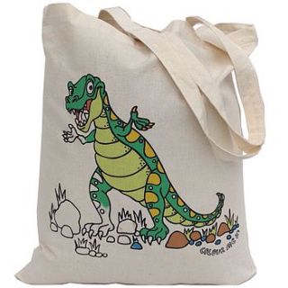 colour in t rex tote bag by pink pineapple