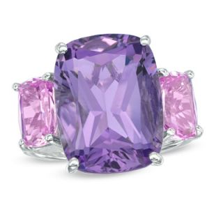 Cushion Cut Amethyst and Lab Created Pink Sapphire Ring in Sterling