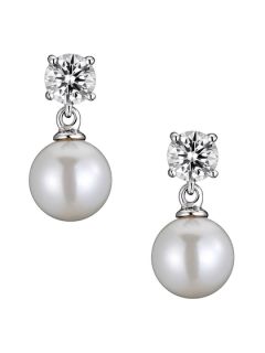 CZ & White Pearl Drop Earrings by Genevive Jewelry