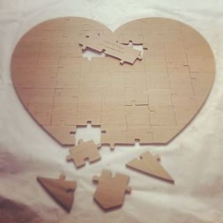 personalised wood heart wedding guest puzzle by made lovingly made