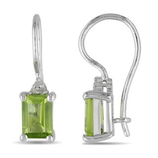 Emerald Cut Peridot and Diamond Accent Drop Earrings in Sterling