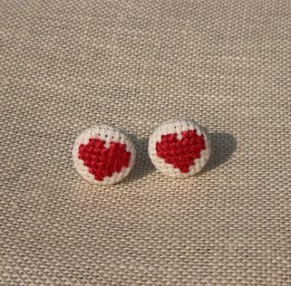 cross stitch heart stud earrings by handstitched with love