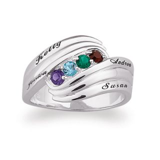 Sterling Silver Family Birthstone Swirl Ring (2 6 Stones & Names