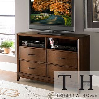 Tribecca Home Lancashire Walnut Brown Curved Front 4 drawer TV Storage Chest Tribecca Home Dressers