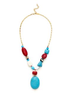 Red & Turquoise Oval Pendant Necklace by AV Max