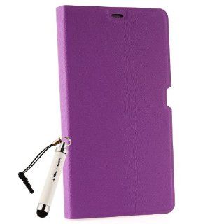 [Aftermarket Product] Purple Faux Leather Flip Case Cover Stand+Extendable Stylus For Sony Xperia Z1 L39h Cell Phones & Accessories
