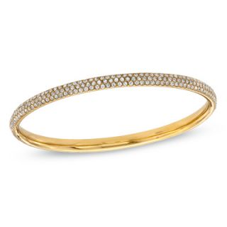 Crystal Triple Row Bangle Bracelet in Brass with 18K Gold Plate   7.5