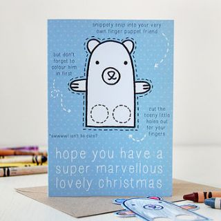 polar bear finger puppet christmas card by clara and macy