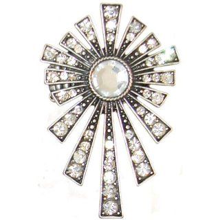 2 1/4" Total Length Cross Starburst Ring, in Crystal with Burnished Silver Finish Jewelry