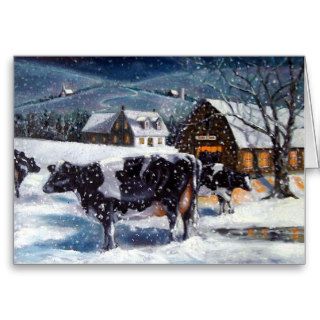 COWS CHRISTMAS SNOW ART HOLSTEIN CARD