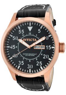 Invicta 11199  Watches,Mens Specialty/Outdoor Black Dial Genuine Black Calf Leather, Casual Invicta Quartz Watches