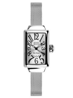 Womens Stainless Steel & Silver Dial Rectangular Watch by GlamRock