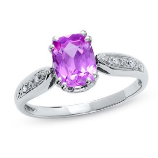 Cushion Cut Lab Created Pink Sapphire Ring in 14K White Gold with