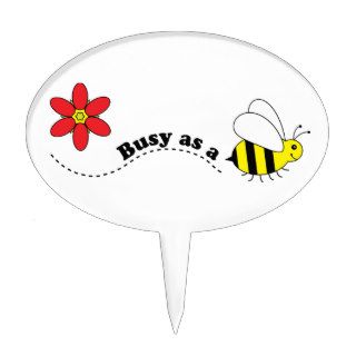Busy as a Bee Happy Bees and Flowers Cartoon Cake Picks