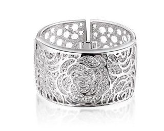 Ninabox Frozen Ice Rose Swarovski Elements Crystal Vintage Jewelry Rose Cuff Bracelets. BAG04571BW Jewelry
