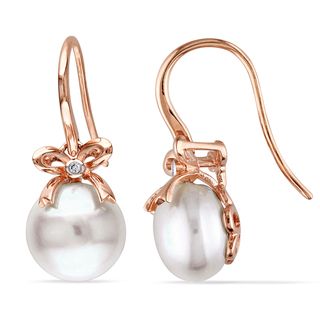 Miadora 10k Pink Gold Pearl and Diamond Accent Earrings (G H, I1 I2) Miadora Pearl Earrings