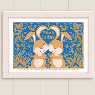 love heart personalised love bunnies print by just for you