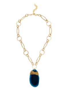 Teal Agate Slice Pendant Necklace by AV Max