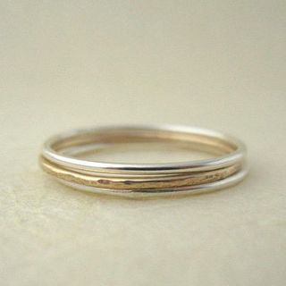 set of three mixed metal stacking rings by mela jewellery