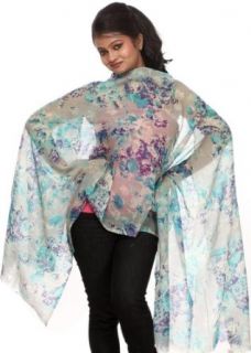 Exotic India Gray and Blue Stole with Modern Print   Gray