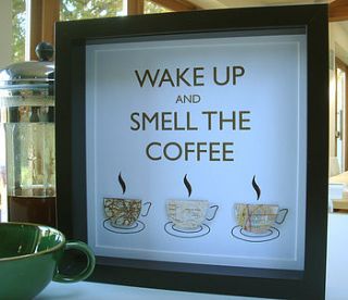 wake up and smell the coffee' retro picture by little bird designs