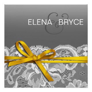 Bows Ribbon & Lace Save the Date gray yellow Invitations