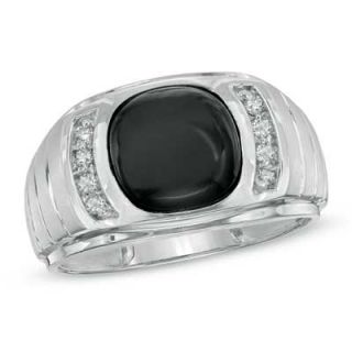 Mens Onyx and 1/8 CT. T.W. Diamond Ring in 14K White Gold   Zales